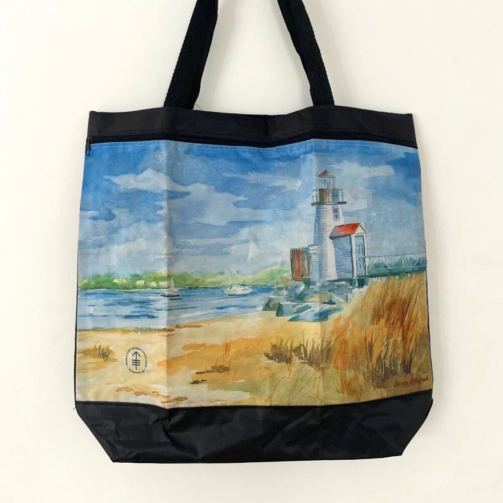 NWOT Lighthouse painting print tote bag